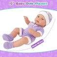 thumbnail image 2 of 12 Inch Realistic Skin Vinyl Baby Doll with Purple Knit Outfit – Safe Pretend Play Toy for Toddlers Ages 3+, 2 of 7