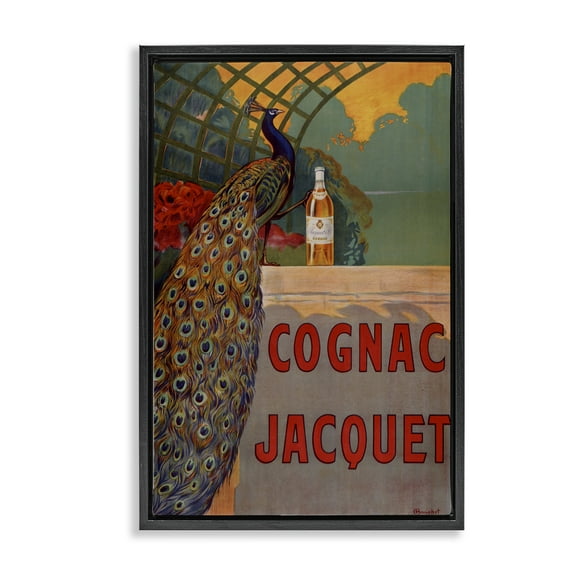 Stupell Industries Vintage Cognac & Peacock Animals Painting Black Floater Framed Canvas Art Print Wall Art, 17 x 25