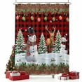 thumbnail image 2 of Christmas Snowman Shower Curtain, Xmas Winter Red Black Plaid Wooden Waterproof Fabric Shower Curtains with 12 Hooks, Bathroom Curtain Set for Bathroom Accessories Decor, 54 x 78Inches, 2 of 9