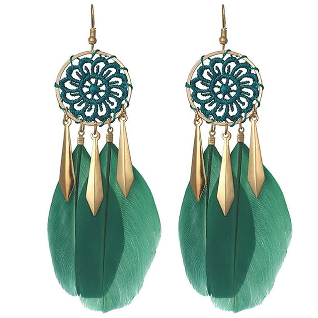 Faux Feather Earrings Vintage Bohemian Dangle Drop Earrings Piercing