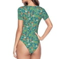 thumbnail image 4 of Naloa Mushrooms and Flowers Women's Short-Sleeved Onesie, One-Piece Swimsuit for Parties, dates, clubs - Large, 4 of 9