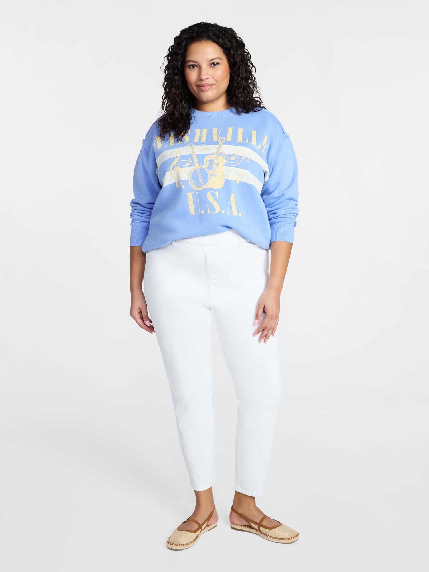 Terra & Sky Women's Plus Size Nashville USA Graphic Sweatshirt, Sizes 0X-5X