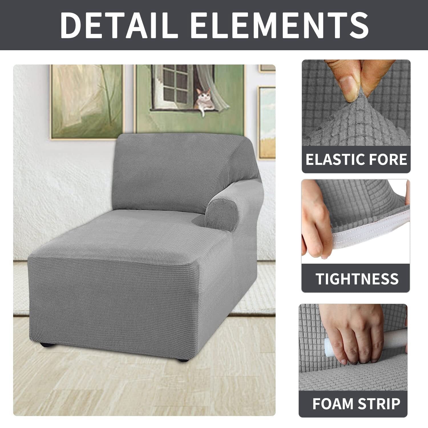 LKJYER Jacquard Chaise Lounge Cover,Modern Polar Fleece sectional Sofa slipcover,Stretch Left/Right Armchair Cover for loveseat L Shaped Sofa