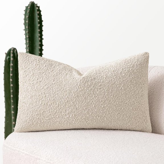 Boucle Throw Pillow Cover 12x20 Inch, Textured Solid Beige Lumbar Pillow Case, Decorative Soft Accent Cushion Cover for Couch, Chair, Sofa, Bedroom, Living Room, Home Decor, Pack of 1