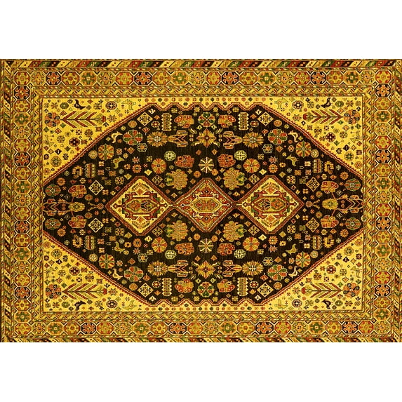 Ahgly Company Machine Washable Indoor Rectangle Oriental Yellow Industrial Area Rugs, 7' x 10'