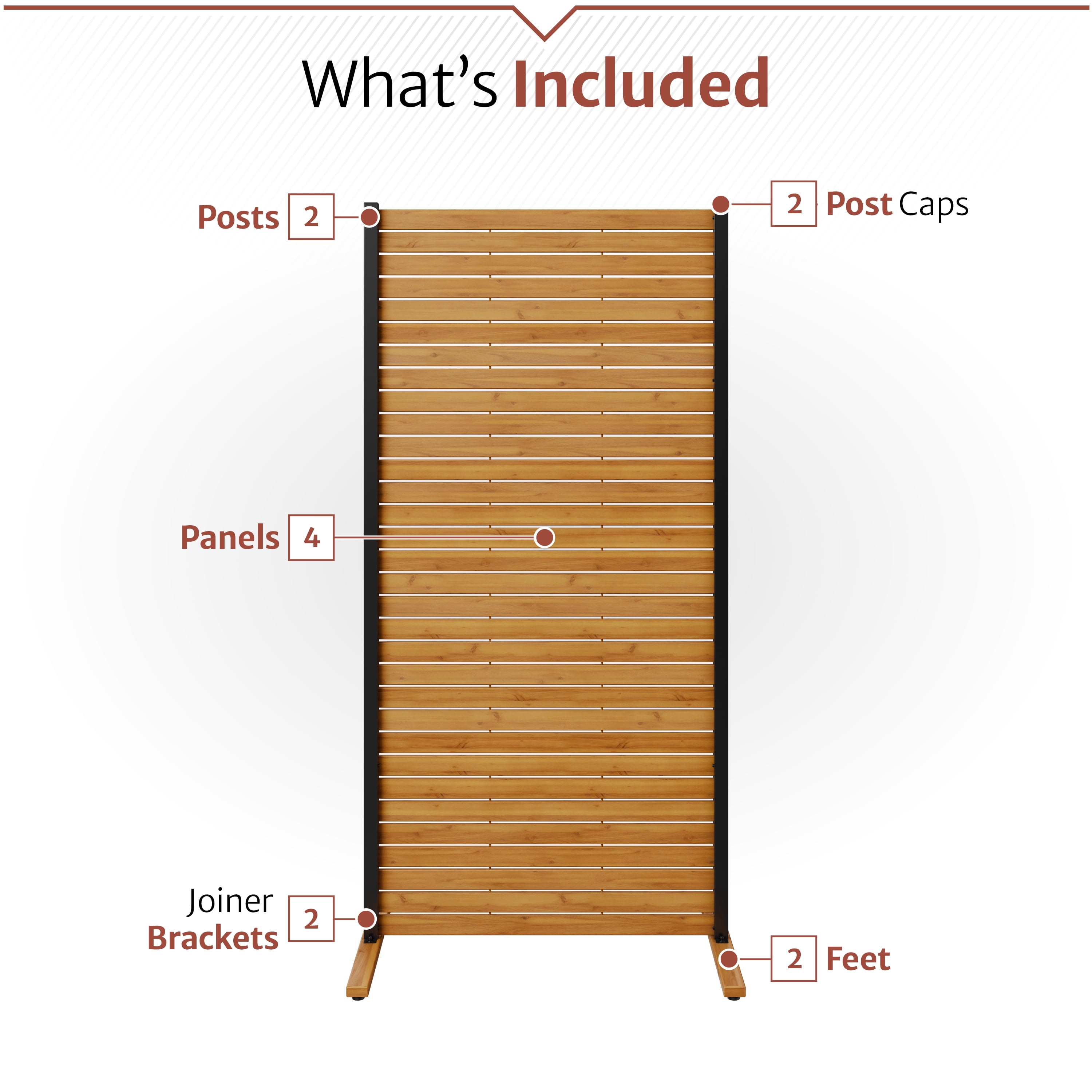 6ft H x 3ft W Freestanding Outdoor Privacy Screen, Enclo Wood Slat Privacy Panel with Steel Frame, Patio Screen Divider or Room Partition for Deck Balcony Indoor Outdoor EC18052
