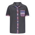 thumbnail image 3 of Blusa y camisa de manga corta con cuello vuelto para hombre, informal, de verano, con cuello en V y retazos, de manga corta, de poliéster, 3 of 4
