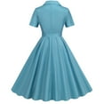 thumbnail image 4 of XFLWAM Women Notch Lapel Vintage V-Neck Cocktail Swing Dress 50s 60s Button up 1950s Rockabilly Prom Midi Evening Dress with Pockets Blue XL, 4 of 8