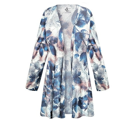 Women's Medium Petite Maxi Cardigan Straight Blue Sialis Abstract Slinky Womens Comfy Casual Long Flowy Drape Lightweight Duster Sweater Made in USA
