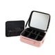 thumbnail image 5 of Bolsa de maquillaje portátil con espejo, estuche de tren de maquillaje, divisores ajustables, caja de almacenamiento de cosméticos de cuero PU para Rosa, 5 of 9