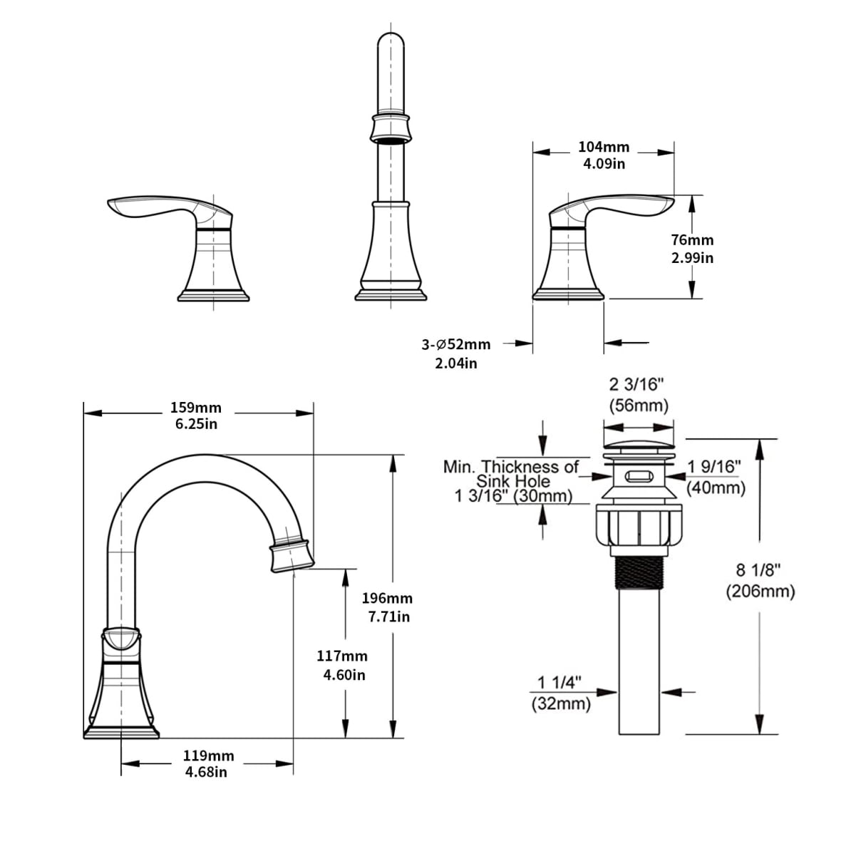 2 Handle 8 Inch Widespread Bathroom Sink Faucet with Pop-Up Drain, High Arc Modern Bathroom Vanity Lavatory Faucet 3 Holes with Brass 360° Swivel Spout, Oil-Rubbed Bronze