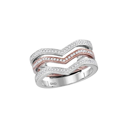 1/3 Ct Tw Ring - 10kt White Rose Gold Womens Round Diamond 3-piece Triple Stackable Chevron Band Ring 1/3 Cttw