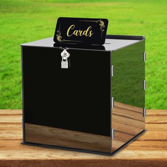 Black Acrylic Wedding Card Box with Lock Gift PVC Cards Holder Slot for Reception Bridal Shower Birthday Baby Graduation Funeral Memorial Decor