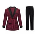 thumbnail image 6 of VNKIDY Men's Pajama Silk Burgundy Black Contrast Trim Loungewear Set Long Sleeve Robe With Belt Matching Loose Fit Pants For Home Relaxing Classic Homewear, 6 of 6