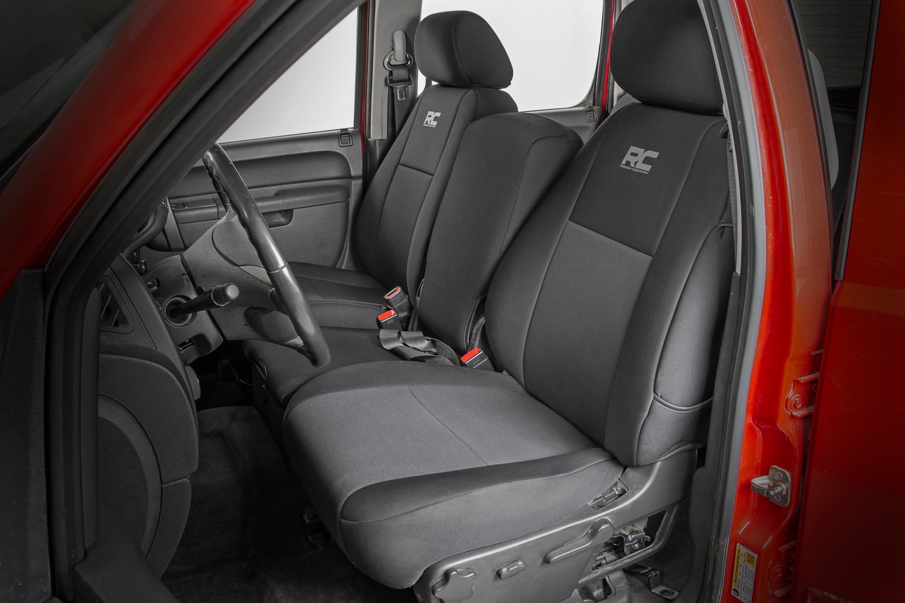 Black 91032 Rough Country Neoprene Front Seat Covers for 07-13 Chevy Silverado 1500//11-13 2500 HD Ext Cab
