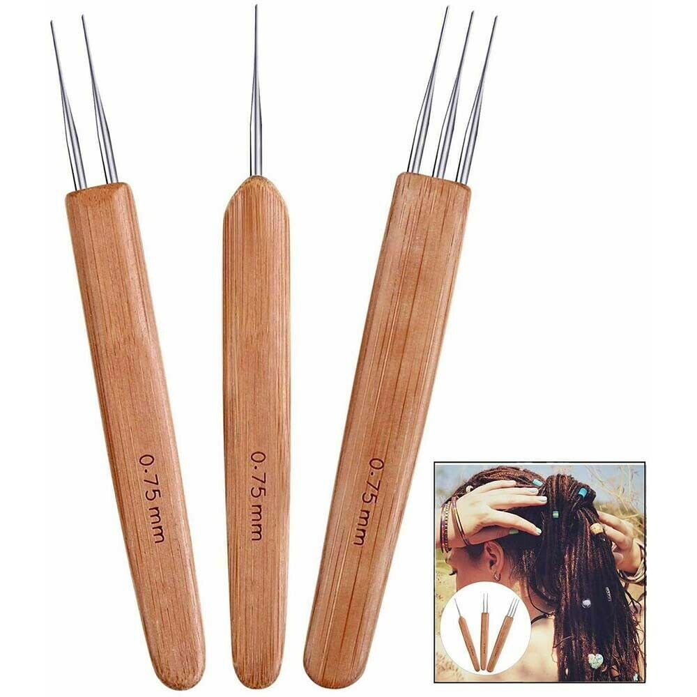 3Pcs 0.75mm Bamboo Crochet Hook Needle Set Dread Tool Braiding Hair Maintenance