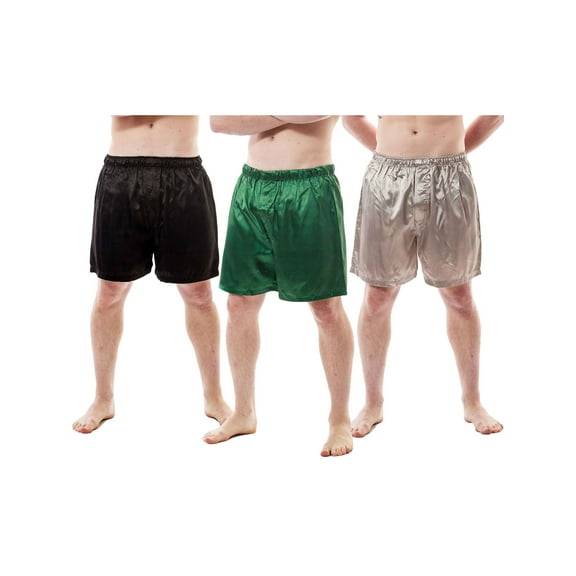 Up2date Fashion's Men's Satin Shorts / Boxers 3-Piece Multi-Color Combo Pack (MSC01-B)