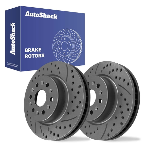AutoShack Rear Vented Drilled & Slotted Coated Brake Rotors Black Matte Finish 2-PC Set Replacement for 2017-2023 GMC Acadia 2018-2025 Chevrolet Traverse 2025 GMC Acadia BlackShield 12.4" (315 mm)