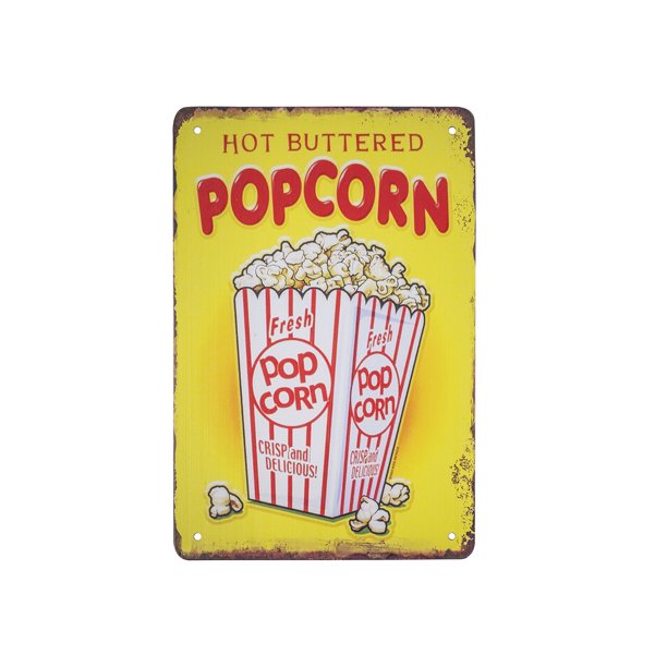 Hot Buttered Popcorn Metal Sign Retro Movie Theater Concessions Stand ...