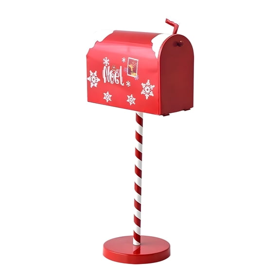 Holiday Themed Metal Mailbox For Santa Letter Decorative Christmas Decoration With Easy Assembly Wooden Stand