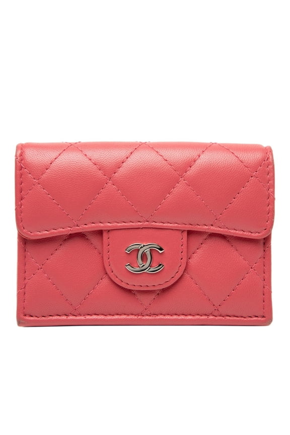Pre-Owned CHANEL Coco Mark Matelasse Tri-fold Wallet AP0230 Pink Lambskin Women's