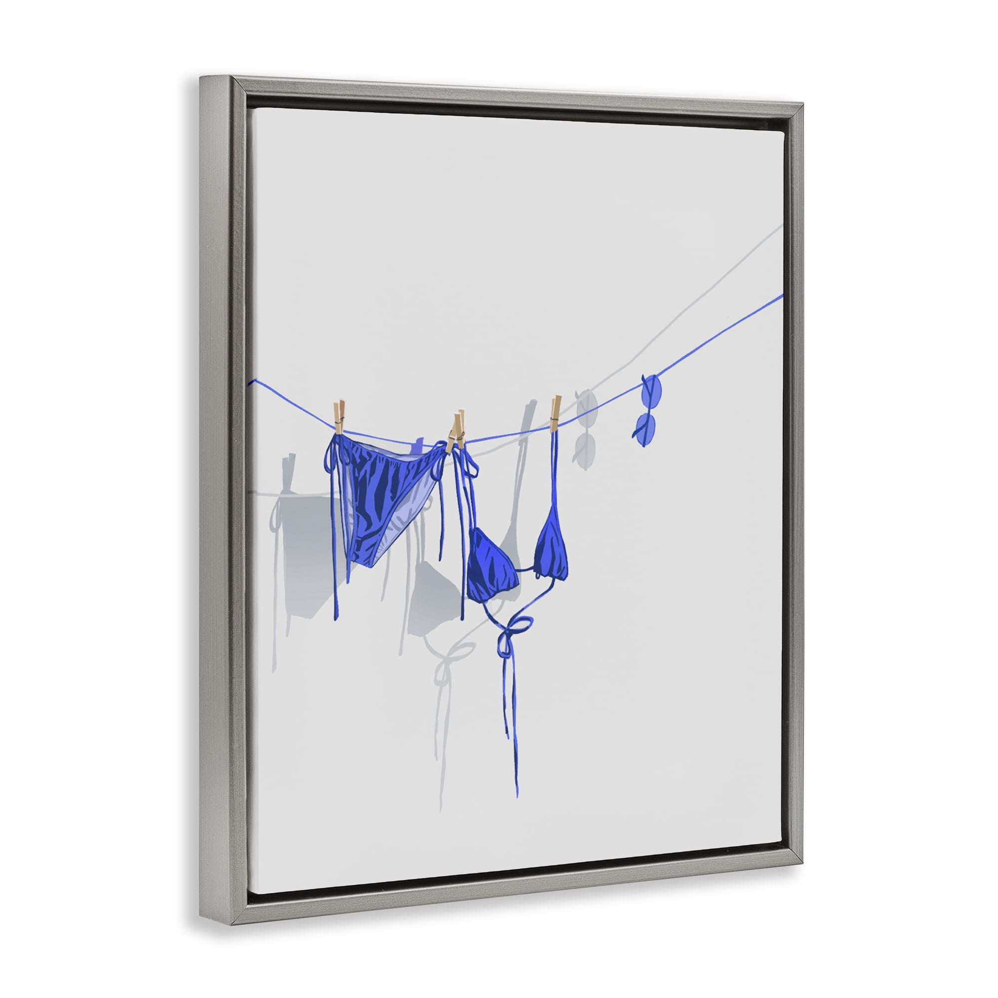 Stupell Industries Blue Bikini on Clothesline Gray Framed Floater Canvas Wall Art, design by Ziwei Li