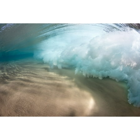 Underwater view of a breaking wave as the surf crashes over a sandy bottom off the island of Maui; Maui, Hawaii, United States of America Poster Print by Dave Fleetham / Design