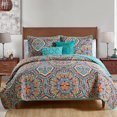 thumbnail image 1 of VCNY Home Yara Medallion 5 Piece Reversible Quilt Set, King, Aqua, 1 of 4