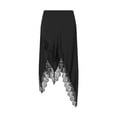 thumbnail image 2 of Black Asymmetrical Midi Skirt With Lace Trim, Slim Fit Womens Skirt, 2 of 8