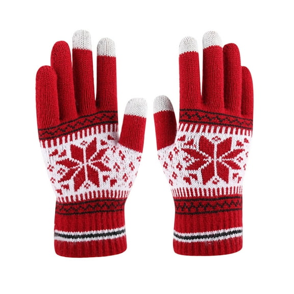 YWDJ Womens Gloves Women Christmas Layer Snowflake Plus Thick Warm Gloves Knitting Wrist Gloves Mittens Red One Size