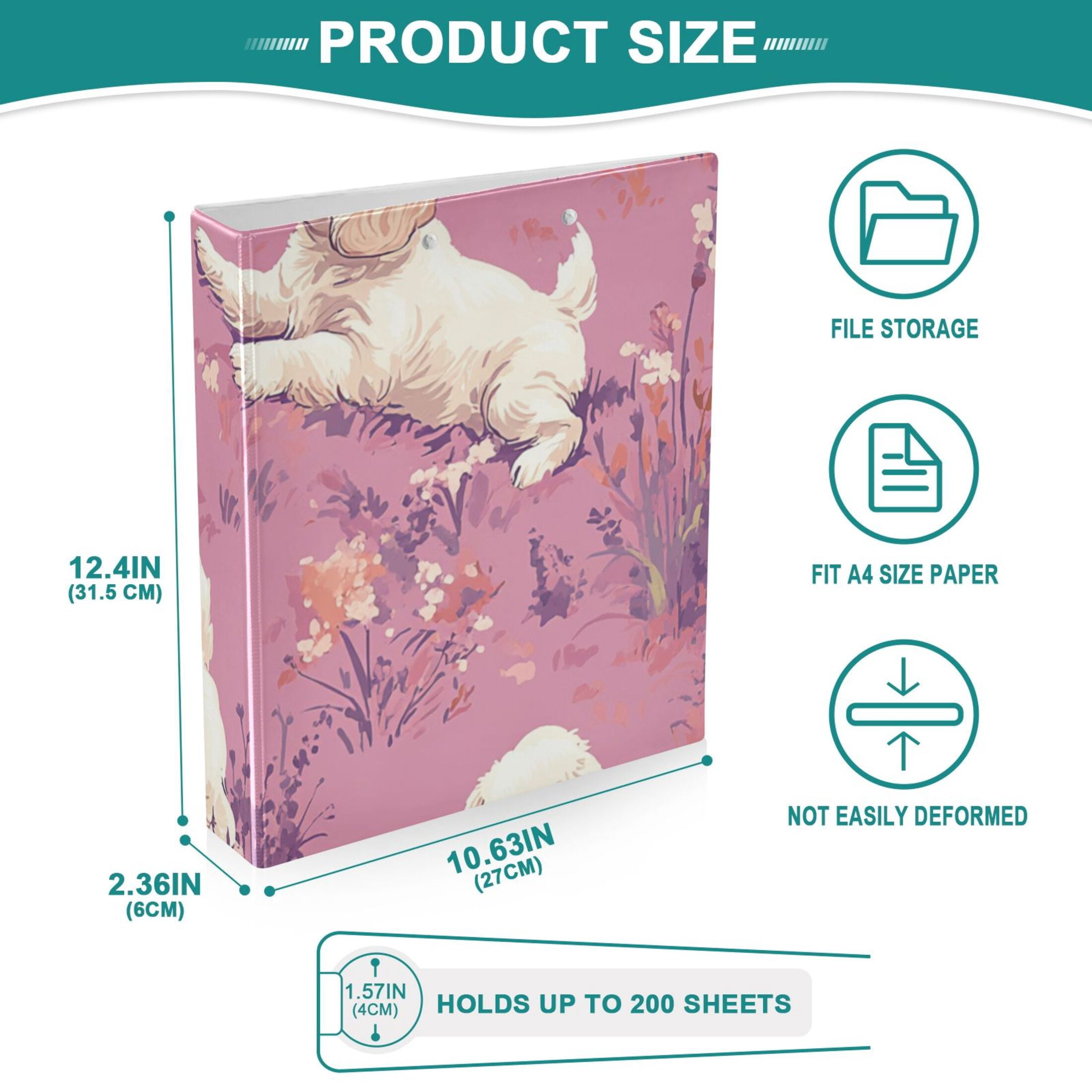 Cute Dogs Play in Grass 3 Ring Binders 1.5 inch Hardcover File Folders with Interior Pockets A4 Size Organizer for School Office Hospital Set of 2