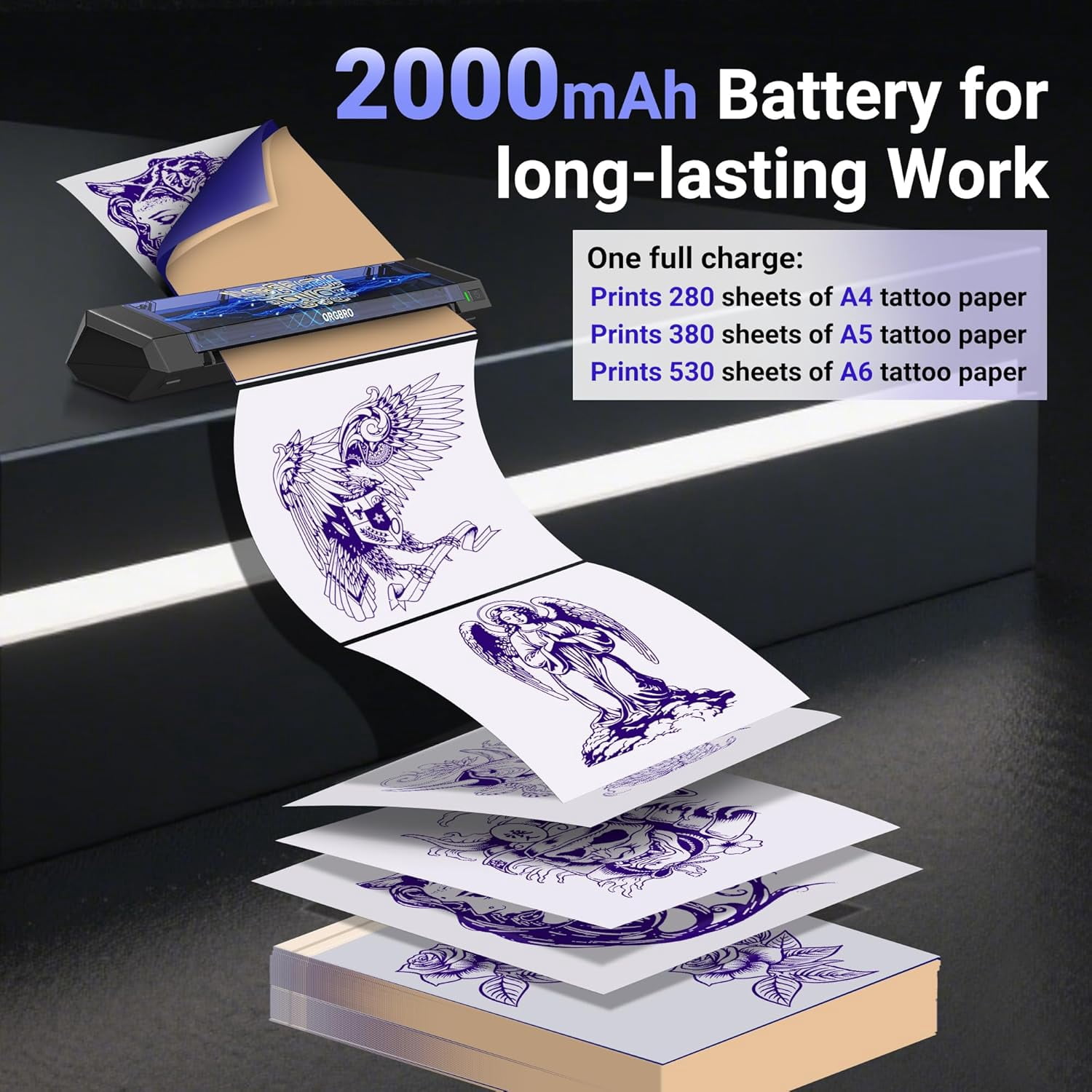 Tattoo Stencil Printer, X8 Thermal Tattoo Transfer Printer with 30pcs Transfer Paper, A4/A5/A6 3-in-1 Wireless Tattoo Machine for Tattoo Artists & Beginners, Compatible with Phone/Tablet/PC