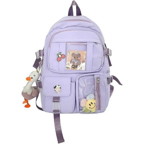 Cute School Bag Preppy Kawaii Backpack with Pins Japanese Style Bookbag Daypack (B-Purple)