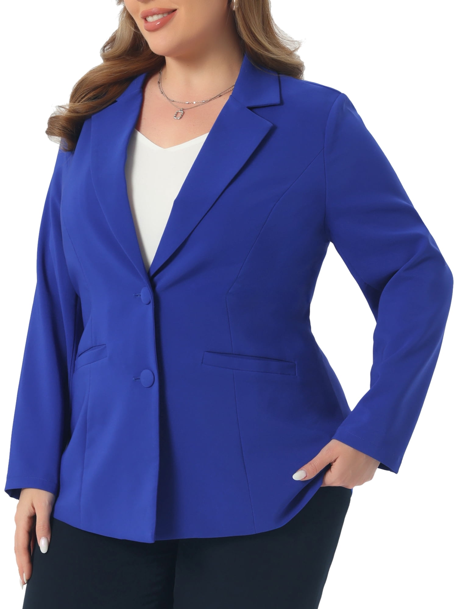 DARING DIVA Women's Plus Size Lapel Button Business Casual Suit Jacket 2X Royal Blue