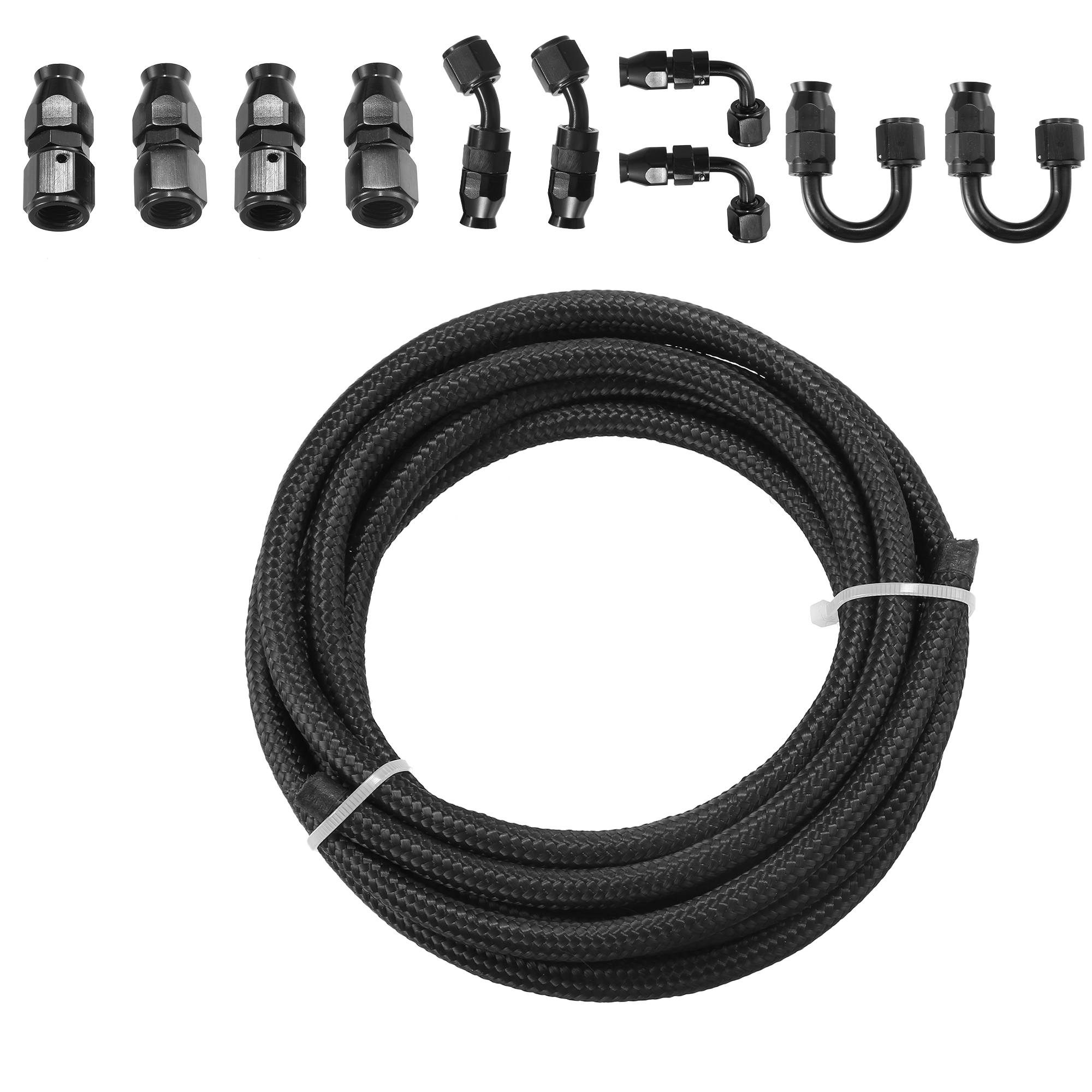 6AN Nylon Braided Fuel Line Kit 16FT PTFE Nitrile Stainless Steel Black