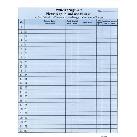 Patient Sign-in Label Sheets, Blue 125 Sheets Carbonless Forms, Hipaa Compliant