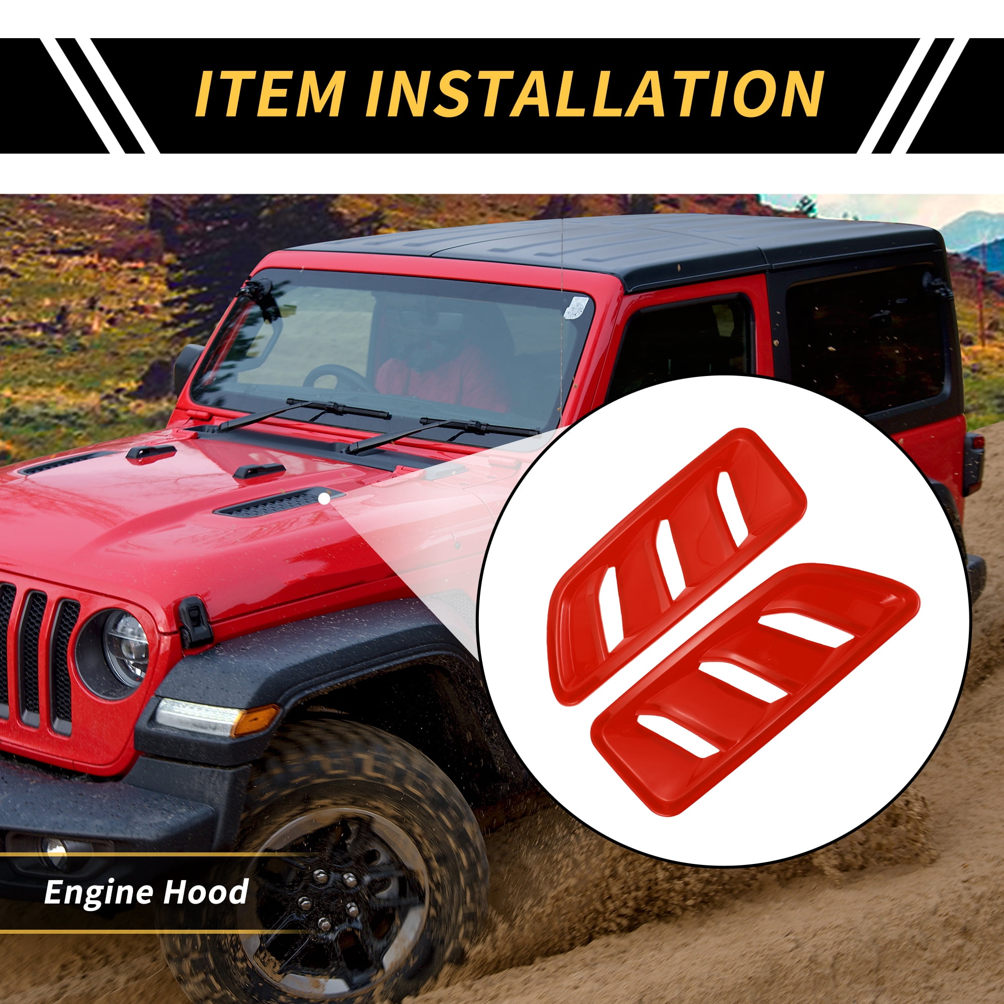 Unique Bargains 1 Pair Car Front Hood Air Outlet Vent Cover Trim for Jeep Wrangler JL JLU Gladiator 2018-2024 Hood Engine Bonnet Air Vent Outlet Cover Bezels ABS Red
