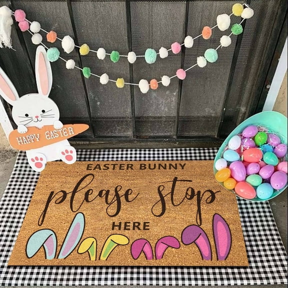 LAMDAWE Happy EasterRabbit Door Mat Doormat 16 x 24 Inch Entryway Rugs Easter Welcome Rabbits Easter Coir Door Mat EasterRabbit ArtificialCoir Doormats Rugs for Porch Entryway Home Decor