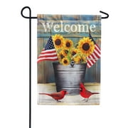 America Forever Sunflower Cardinals Welcome Garden Flag - Patriotic American Flag- 4th of July Autumn Summer Yard Outdoor Decorative Double Sided Flag - 12.5 x 18 Inches