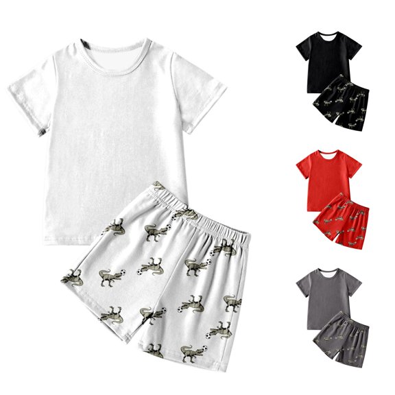 Byoo Toddler Boy's Soft Pajama Set Vintage Dino Soccer Graphic Short Sleeve Crew Neck Sleepwear Set