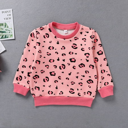 

Wolfast Promotion Toddler Kids Baby Girls Leopard Print Brushed Winter Clothes T-shirt Sweatshirt