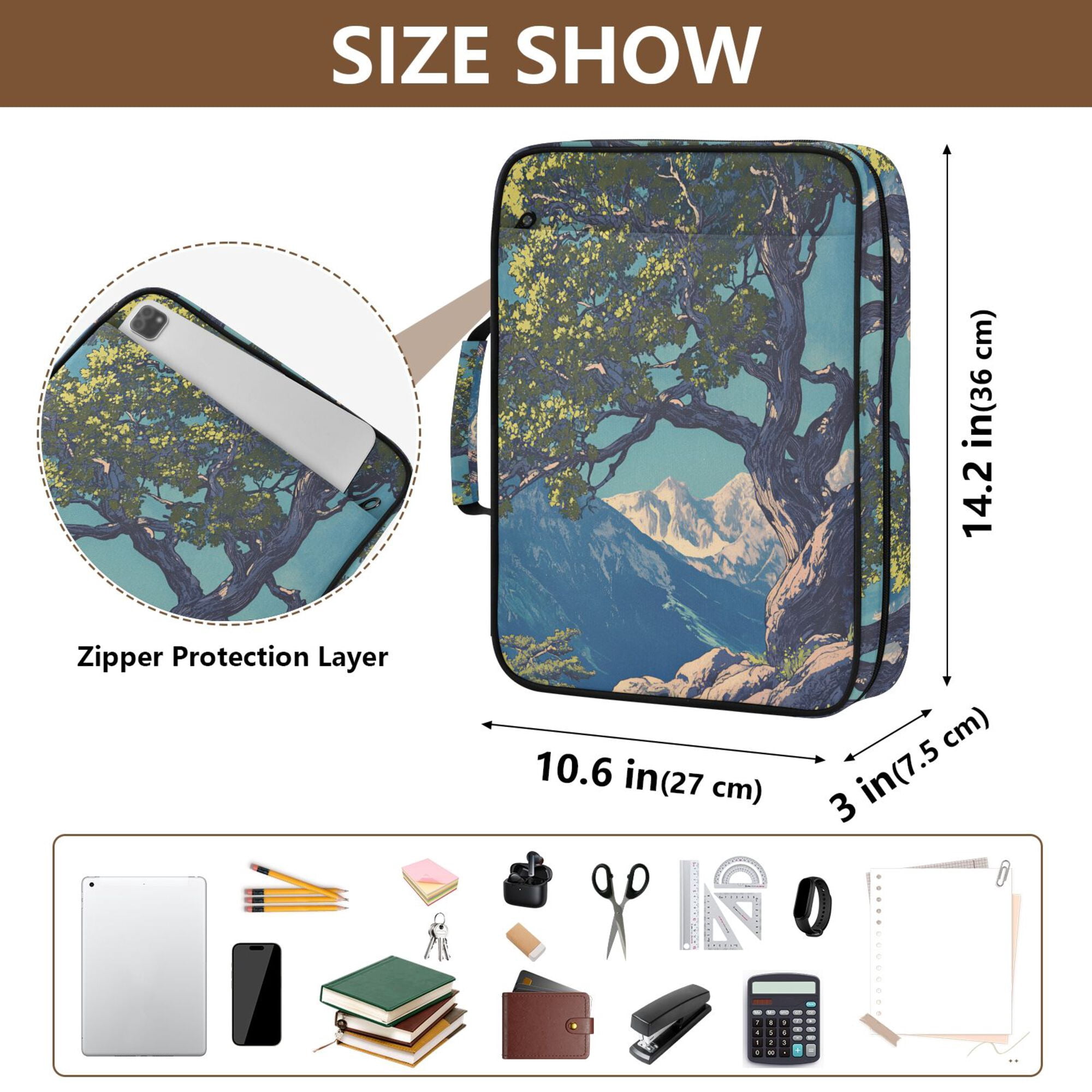 FORMRS Accordion File Folder A4 Size 7-Pocket Expanding Document Organizer Bag with 3 Ring Binder, Blue Tree