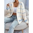 thumbnail image 6 of Women'S Open Front Colorful Striped Drop Shoulder Oversized Cardigan Sweater  Blue L, 6 of 7