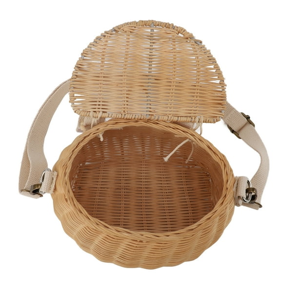 Kids Bike Basket Simple Lid Design Adjustable Strap Light Sturdy Kids Rattan Basket for Cycling School Travel