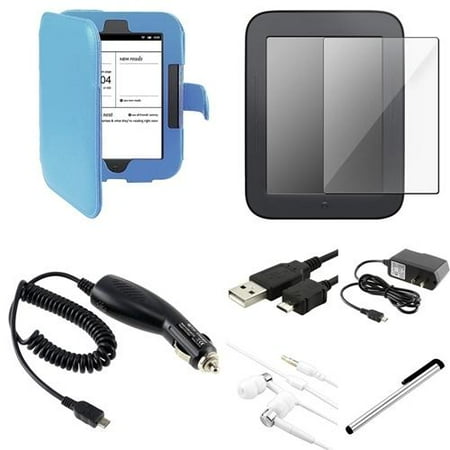 INSTEN Blue Leather Case+2x LCD Guard+USB+Charger For Nook 2 Simple Touch/GlowLight