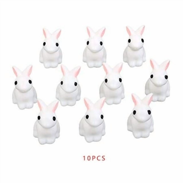 10 pcs Miniature Fée Jardin Blanc Lapins Mini Décor Accessoires Résine Jardinage Ornements