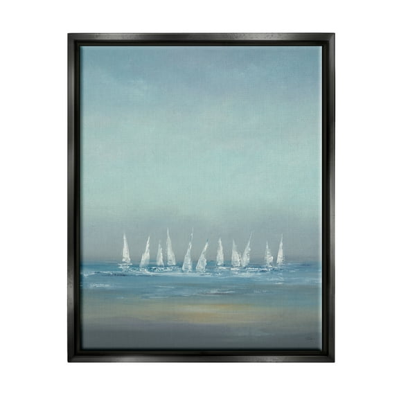 Stupell Industries The Regatta Abstract Seascape Jet Black Framed Floating Canvas Wall Art, 16x20, by Lisa Ridgers