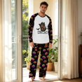 thumbnail image 3 of Men's Halloween Pajama Set Long Sleeve Raglan Soft Cotton Loungewear with Letter Top & Full Length Pants for Home Night Black M, 3 of 6