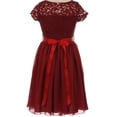 thumbnail image 3 of Little Girl Cap Sleeve Lace Top Chiffon Holiday Flower Girl Dress (20JK53S) Burgundy 2, 3 of 5