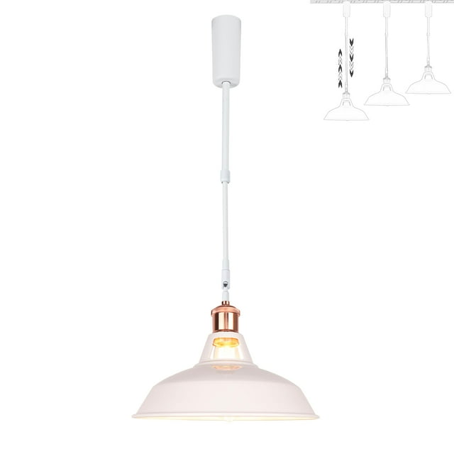FSLiving Adjustable Height Track Pendnat Light H-Type Macaron Retractable Track Spotlight with Telescoping Rod Adjustable Gimbaled Lamp-Post Halo Track DIY Instant On Cover Lamp, White - 1 Light